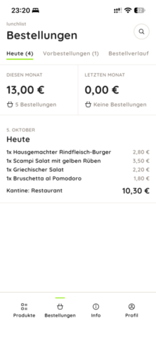 lunchlist® App > Bestellübersicht