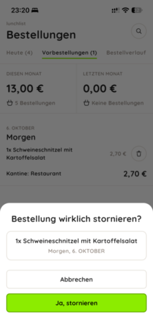 lunchlist® App > Bestellung stornieren