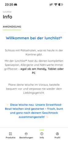 lunchlist® App > Informationen / Ankündigungen