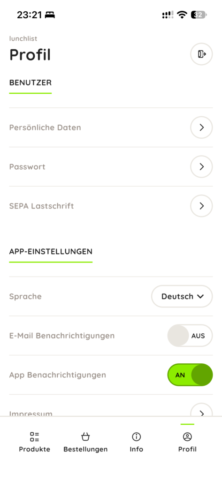 lunchlist® App > Profil